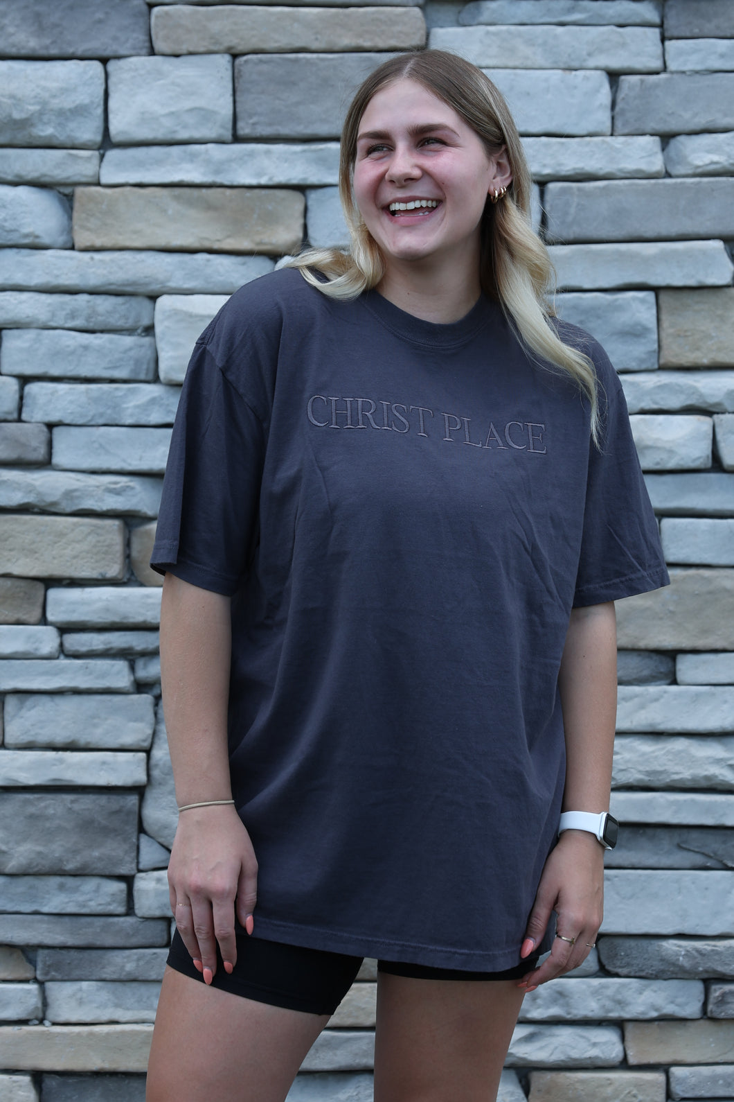 Christ Place Embroidered Tee - Graphite
