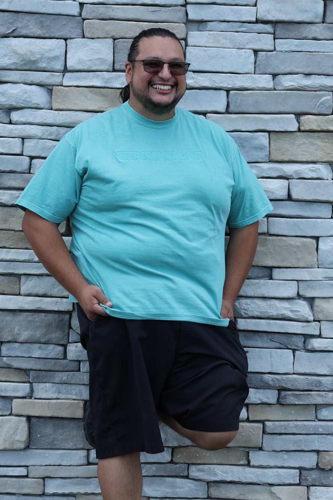 Christ Place Embroidered Tee - Seafoam